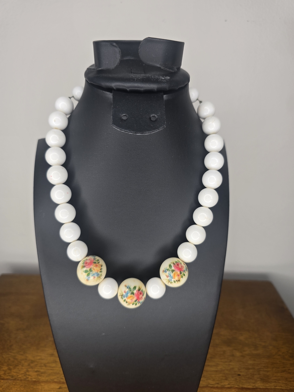 Vintage Mid-Century White Lucite Bead Necklace Signed West Germany